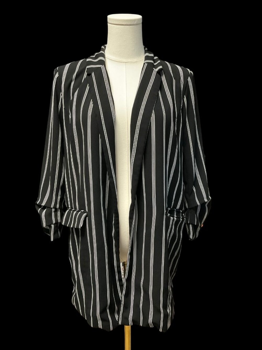 Black/White Striped Open Front Blazer